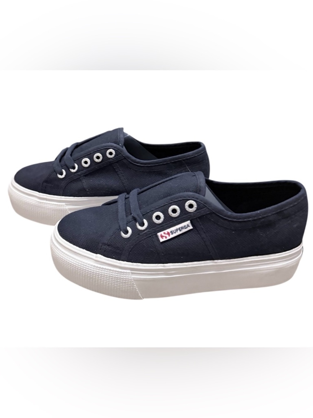 NWT Superga 2750 Cotu Classic kids 4.5 black & white platform navy Sneakers